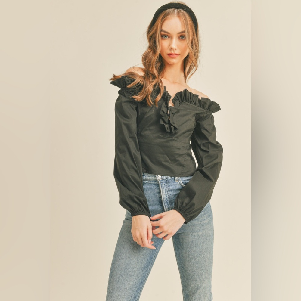 MABLE Analia Ruffle V-neck Blouse